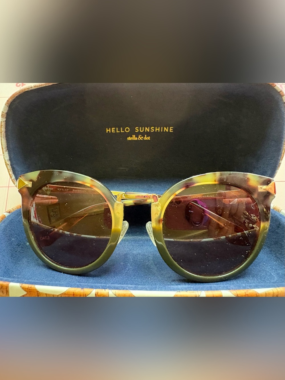 Stella & Dot Wesley Tortoiseshell Round Sunglasses with Gold Accents New in Case